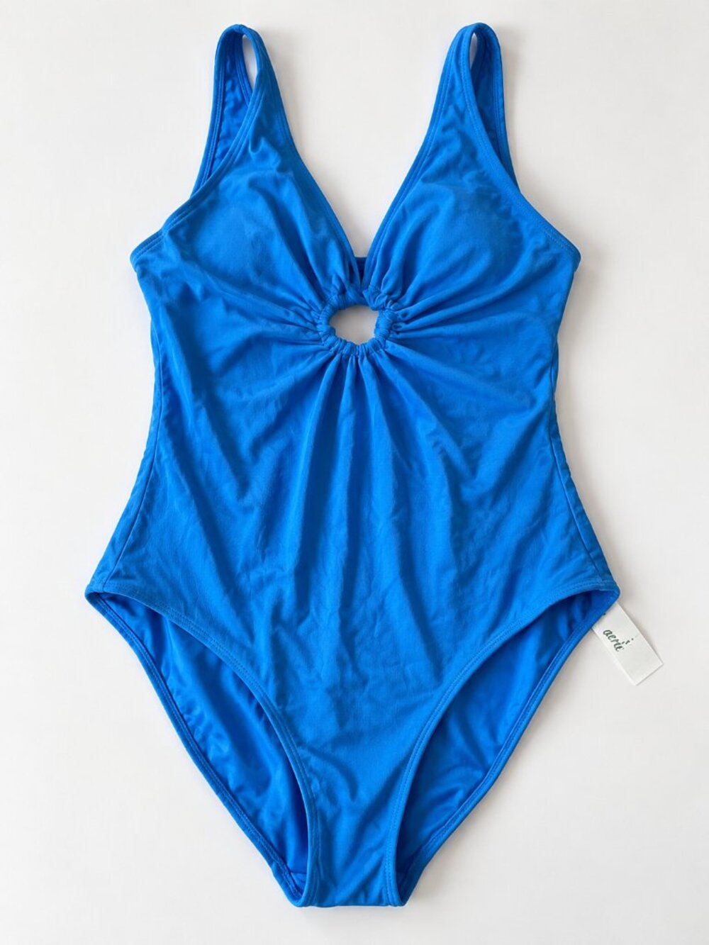 Aerie Blue Textured Ring Cutout One Piece Swimsuit Large Long NWT